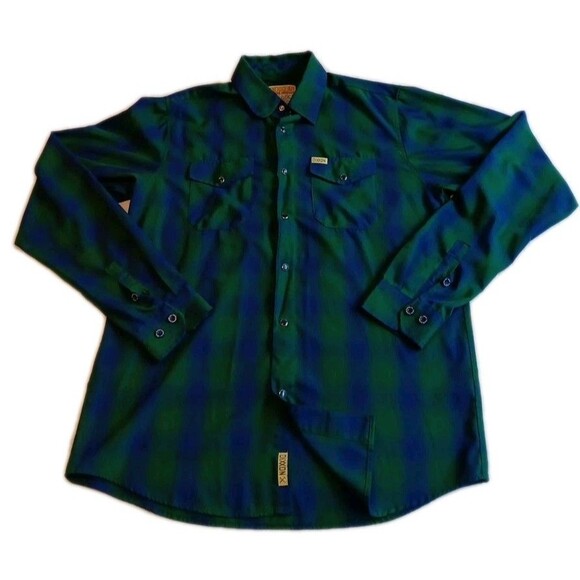 DIXXON Tahoe Men’s Snap Shirt Green Blue Plaid Bamboo Blend LT - Picture 1 of 9